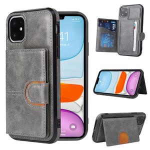 huismerk PU + TPU + PC Shockproof Back Cover Case met kaartslot & houder voor iPhone 12 mini(Grijs)