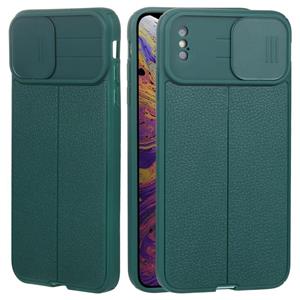 huismerk Litchi Texture Sliding Camshield TPU Beschermende telefoon Case voor iPhone XS Max