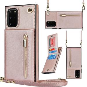 huismerk Voor Samsung Galaxy S20 Cross-Body Zipper Square TPU + PU Back Cover Case met Houder & Card Slots & Portemonnee & Riem (Rose Gold)