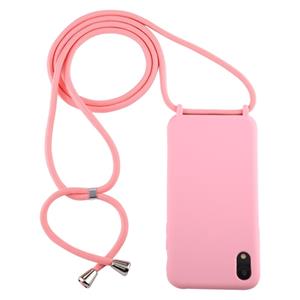 huismerk Voor iPhone XR Candy Color TPU beschermhoes met Lanyard(Pink)