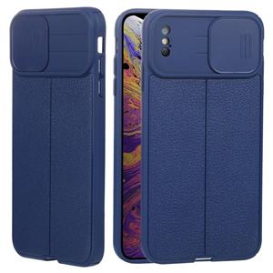 huismerk Litchi Texture Sliding Camshield TPU Beschermende telefoon Case voor iPhone XS MAX