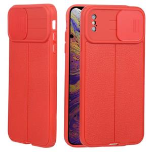 huismerk Litchi Texture Sliding Camshield TPU Beschermende telefoon Case voor iPhone XS MAX