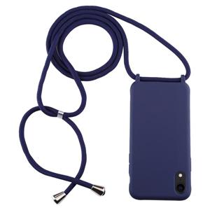 huismerk Voor iPhone XR Candy Color TPU beschermhoes met Lanyard (Donkerblauw)