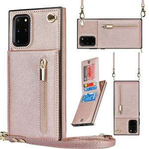 huismerk Voor Samsung Galaxy S20 + Cross-Body Zipper Square TPU + PU Back Cover Case met Houder & Card Slots & Portemonnee & Riem (Rose Gold)