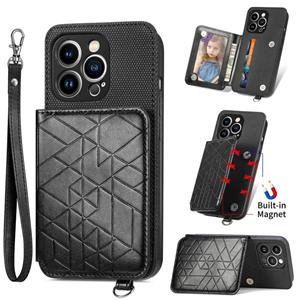 huismerk Geometric Wallet Phone Case with Lanyard For iPhone 13 mini(Black)