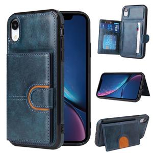 huismerk PU + TPU + PC Shockproof Back Cover Case met kaartslot & houder voor iPhone XS / X(Blauw)