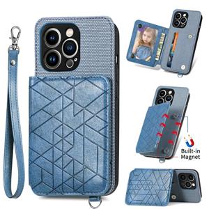 huismerk Geometric Wallet Phone Case with Lanyard For iPhone 13 mini(Blue)