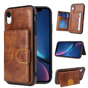 huismerk PU + TPU + PC Shockproof Back Cover Case met kaartslot & houder voor iPhone XS / X(Bruin)