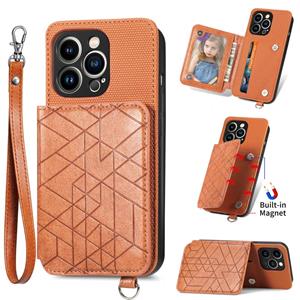 huismerk Geometric Wallet Phone Case with Lanyard For iPhone 13 mini(Brown)