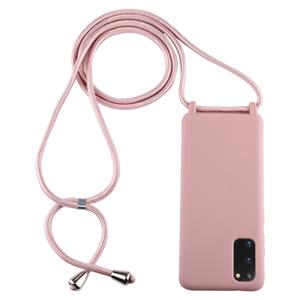 huismerk Voor Galaxy S20 Candy Color TPU beschermhoes met Lanyard (Donkerroze)