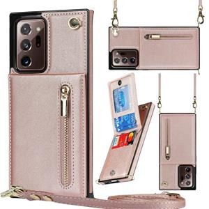 huismerk Voor Samsung Galaxy Note20 Ultra Cross-Body Zipper Square TPU + PU Back Cover Case met Houder & Card Slots & Portemonnee & Riem (ROSE GOUD)