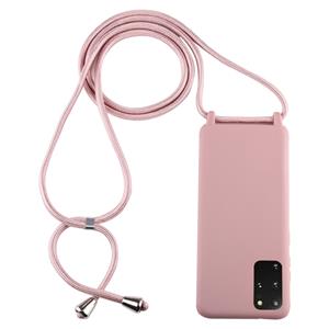 huismerk Voor Galaxy S20+ Candy Color TPU beschermhoes met Lanyard (Donkerroze)