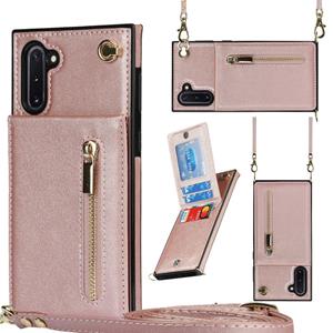 huismerk Voor Samsung Galaxy Note10 Cross-Body Zipper Square TPU + PU Back Cover Case met Houder & Card Slots & Portemonnee & Riem (ROSE GOUD)