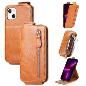 huismerk Zipper Leather Phone Case For iPhone 13 mini(Brown)