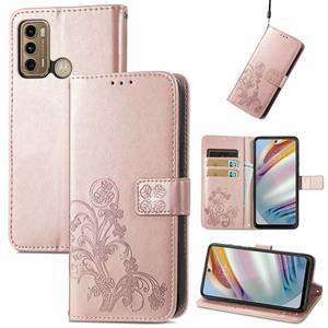 huismerk Voor Xiaomi Redmi Note 10 Pro 5G / Poco X3 GT Vierbladige gesp in reliëf Gesp Mobiele telefoon bescherming lederen hoesje met lanyard kaartsleuf