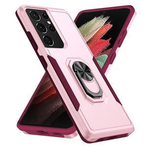 huismerk For Samsung Galay S21 Ultra 5G Pioneer Armor Heavy Duty PC + TPU Shockproof Case with Holder(Pink)