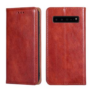 huismerk Voor Samsung Galaxy S10 5G PU + TPU Gloss Oil Solid Color Magnetic Horizontal Flip Leather Case met houder & Kaart Slot & Portemonnee (Bruin)