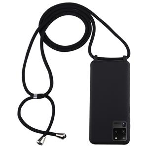 huismerk Voor Galaxy S20 Ultra Candy Color TPU beschermhoes met Lanyard(Zwart)