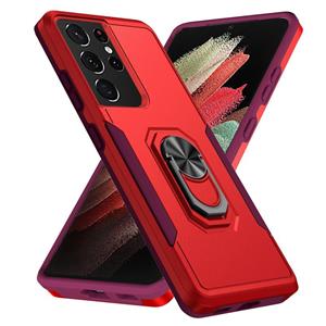 huismerk For Samsung Galay S21 Ultra 5G Pioneer Armor Heavy Duty PC + TPU Shockproof Case with Holder(Red)