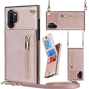 huismerk Voor Samsung Galaxy Note10 + Cross-Body Zipper Square TPU + PU Back Cover Case met Houder & Card Slots & Portemonnee & Riem (Rose Gold)