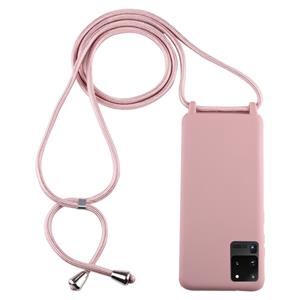 huismerk Voor Galaxy S20 Ultra Candy Color TPU beschermhoes met Lanyard (Donkerroze)