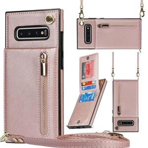 huismerk Voor Samsung Galaxy S10 Cross-Body Zipper Square TPU + PU Back Cover Case met Houder & Card Slots & Portemonnee & Riem (Rose Gold)