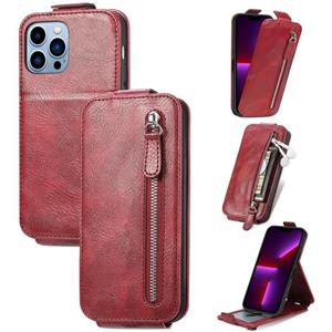 huismerk Zipper Leather Phone Case For iPhone 13 Pro(Red)