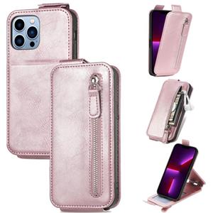 huismerk Zipper Leather Phone Case For iPhone 13 Pro(Rose Gold)