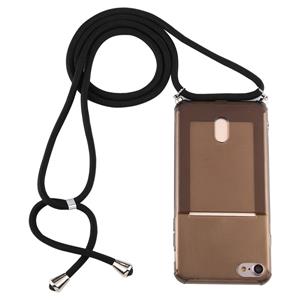 huismerk Voor iPhone 6s / 6 Transparante TPU beschermhoes met Lanyard & Card Slot(Zwart)