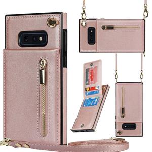 huismerk Voor Samsung Galaxy S10E Cross-Body Rits Square TPU + PU Back Cover Case met Houder & Card Slots & Portemonnee & Strap (Rose Gold)