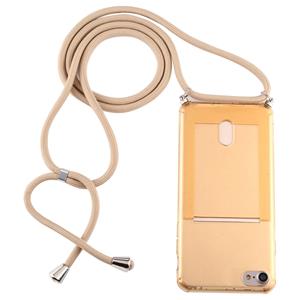 huismerk Voor iPhone 6s / 6 Transparante TPU beschermhoes met Lanyard & Card Slot(Goud)