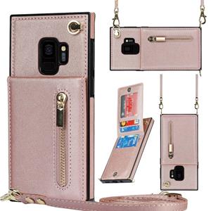 huismerk Voor Samsung Galaxy S9 Cross-Body Zipper Square TPU + PU Back Cover Case met Houder & Card Slots & Wallet & Strap (Rose Gold)