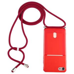 huismerk Voor iPhone 6s / 6 Transparante TPU beschermhoes met Lanyard & Card Slot(Rood)