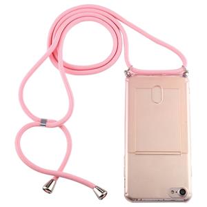 huismerk Voor iPhone 6s / 6 Transparante TPU beschermhoes met Lanyard & Card Slot(Roze)