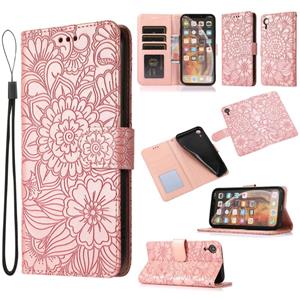 huismerk Skin Feel Embossed Sunflower Horizontal Flip Leather Case with Holder & Card Slots & Wallet & Lanyard For iPhone XR(Rose gold)