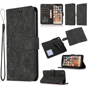 huismerk Huid voelt embossed zonnebloem horizontale flip lederen tas met houder & kaart slots & portemonnee & lanyard voor iPhone XR