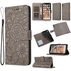 huismerk Huid voelt embossed zonnebloem horizontale flip lederen tas met houder & kaart slots & portemonnee & lanyard voor iPhone XR