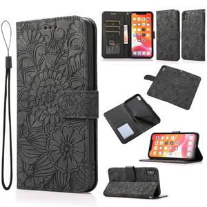 huismerk Huid Feel Reliëf Zonnebloem Horizontale Flip Leren Case met Houder & Card Slots & Wallet & Lanyard voor iPhone X / XS