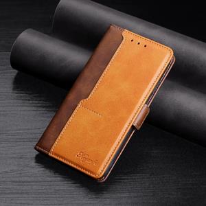 huismerk Voor Samsung Galaxy Note20 Retro Texture Contrast Color Side Buckle Horizontal Flip Leather Case met Holder & Card Slots & Wallet (Brown)