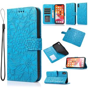 huismerk Huid Feel In reliëf Zonnebloem Horizontale Flip Leren Case met Houder & Card Slots & Wallet & Lanyard voor iPhone XS MAX