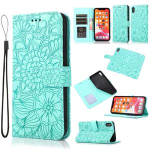 huismerk Huid Feel In reliëf Zonnebloem Horizontale Flip Leren Case met Houder & Card Slots & Wallet & Lanyard voor iPhone XS Max