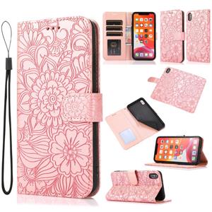 huismerk Skin Feel Embossed Sunflower Horizontal Flip Leather Case with Holder & Card Slots & Wallet & Lanyard For iPhone XS Max(Rose gold)