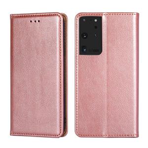 huismerk Voor Samsung Galaxy S21 Ultra 5G PU + TPU Gloss Oil Solid Color Magnetische Horizontale Flip Lederen Case met Houder & Kaart Slot & Portemonnee (Rose