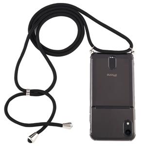 huismerk Voor iPhone XR Transparante TPU beschermhoes met Lanyard & Card Slot(Zwart)