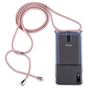 huismerk Voor iPhone XR Transparante TPU beschermhoes met Lanyard & Card Slot (Transparant)