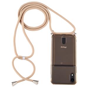 huismerk Voor iPhone XR Transparante TPU beschermhoes met Lanyard & Card Slot(Goud)