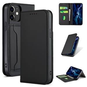 huismerk Voor iPhone 12 mini Strong Magnetism Shockproof Horizontal Flip Liquid Feel Leather Case met Holder & Card Slots & Wallet(Zwart)