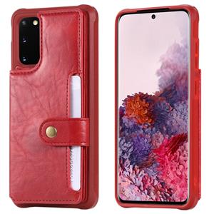 huismerk Voor Galaxy S20 Shockproof Horizontal Flip Protective Case met Holder & Card Slots & Wallet & Photo Frame & Short Lanyard(Red)