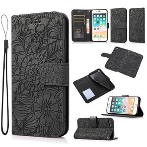 huismerk Huid Feel Reliëf Zonnebloem Horizontale Flip Leren Case met Houder & Card Slots & Wallet & Lanyard voor iPhone 7/8 / SE (Zwart)