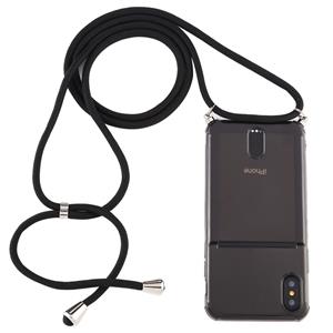 huismerk Voor iPhone XS / X Transparante TPU beschermhoes met Lanyard & Card Slot(Zwart)